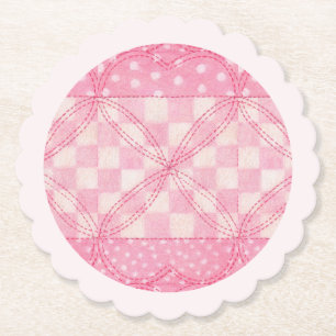 PINK HEART QUILT Scalloped Round Coasters / Pink