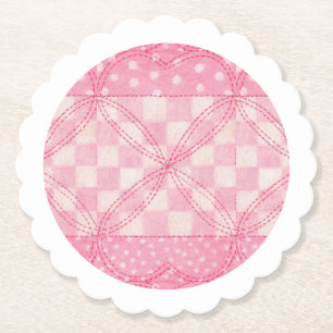 PINK HEART QUILT Scalloped Round Paper Coasters 