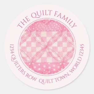 PINK HEART QUILT Small Round Address Seals / Pink