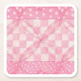 PINK HEART QUILT Square Paper Coasters