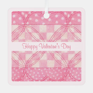 PINK HEART QUILT Valentine Metal Square Ornament 2
