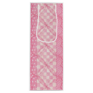 PINK HEART QUILT Wine Gift Bag