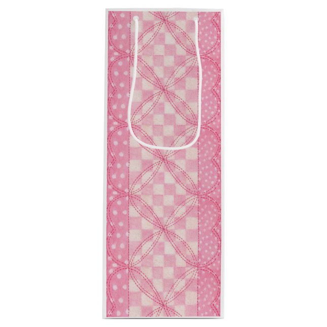 PINK HEART QUILT Wine Gift Bag  (Front)