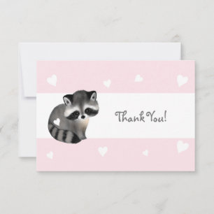 Pink Heart Racoon Thank You Card