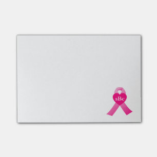 Pink Heart Ribbon Breast Cancer Awareness Custom Post-it Notes