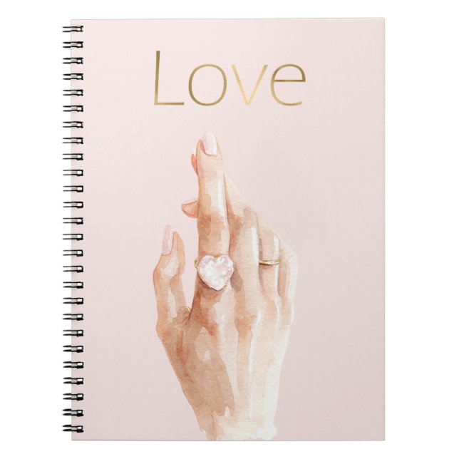 Pink Heart Ring Hand Gold Love Notebook (Front)