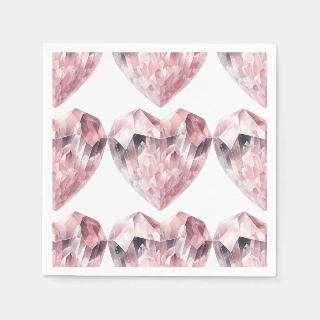 Pink Heart Rose Quartz Love Crystal Party Napkin (Front)