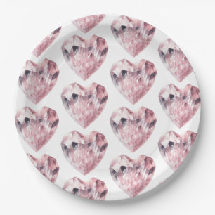 Pink Heart Rose Quartz Love Crystal Party Paper Plate