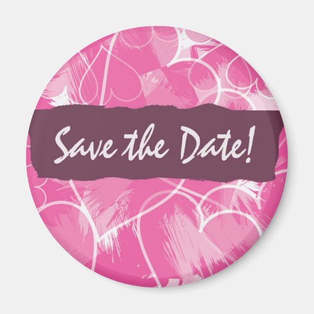Pink heart save the date magnet (Front)