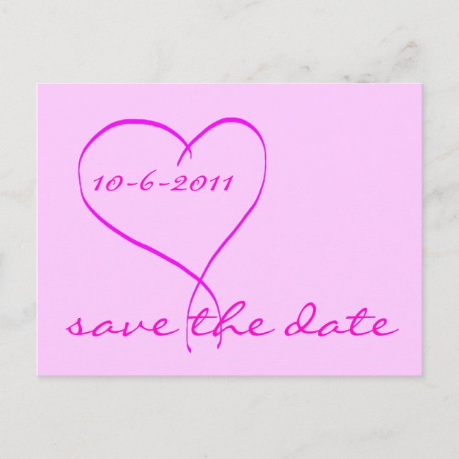 Pink heart save the date postcard (Front)