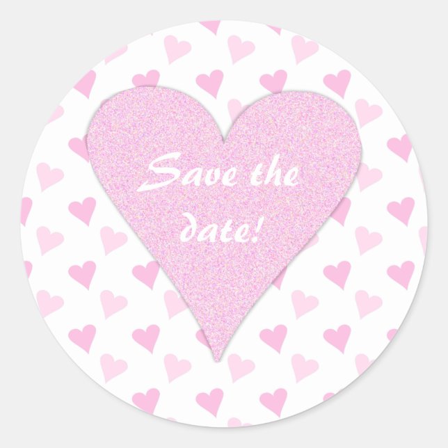 Pink Heart Save The Date Stickers (Front)
