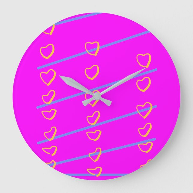 Pink Heart Scroll Large Clock (Front)