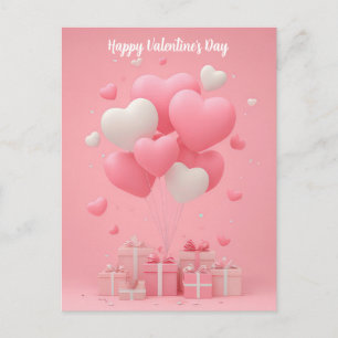 Pink Heart Shaped Balloons Valentine`s Day Card 