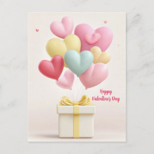 Pink Heart Shaped Balloons Valentine`s Day Card 