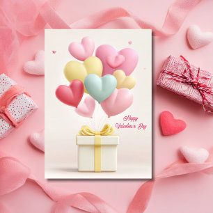 Pink Heart Shaped Balloons Valentine`s Day Card