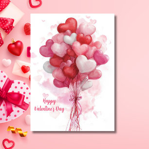 Pink Heart Shaped Balloons Valentine`s Day Card 