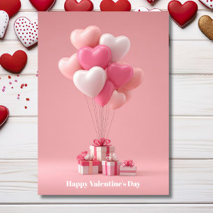 Pink Heart Shaped Balloons Valentine`s Day Card 