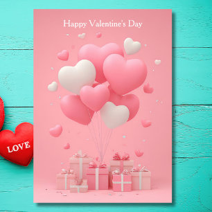 Pink Heart Shaped Balloons Valentine`s Day Card