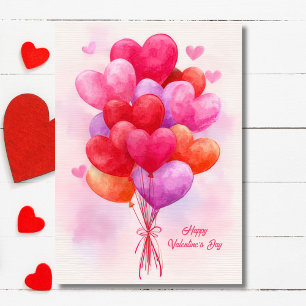 Pink Heart Shaped Balloons Valentine`s Day Card