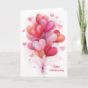 Pink Heart Shaped Balloons Valentine`s Day Card