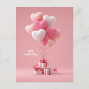 Pink Heart Shaped Balloons Valentine`s Day Card 