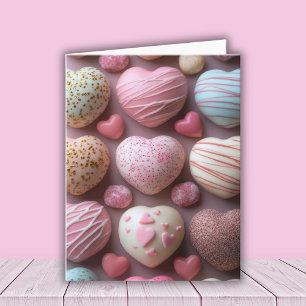 Pink Heart-shaped Candys Valentine's Greeting Card