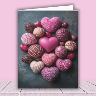 Pink heart shaped chocolates  Valentine's Greeting Card