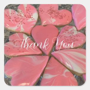 Pink Heart Shaped Cookies Square Sticker