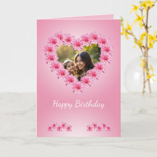 Pink heart-shaped dahlia blossoms, custom photo card