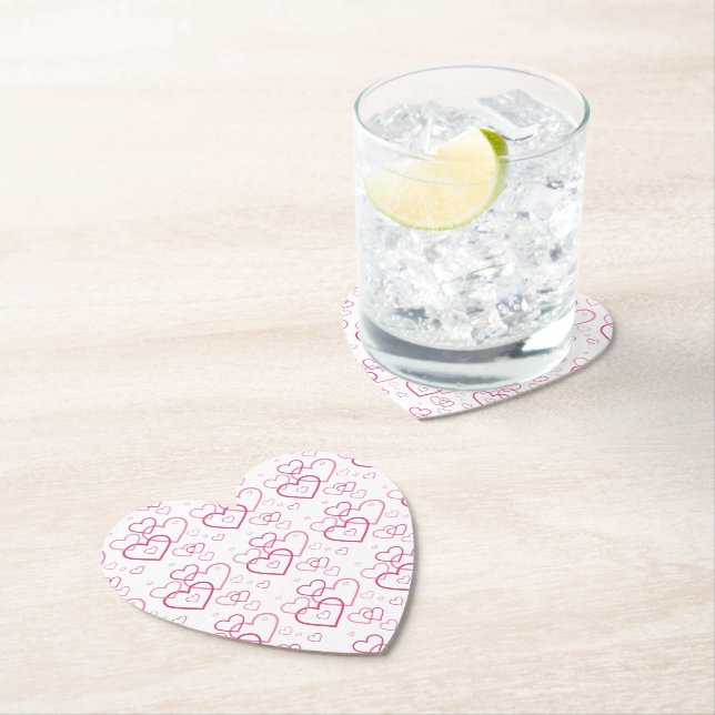 Pink Heart Shapes Pattern Paper Coaster (Insitu)