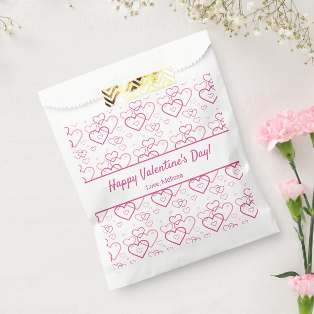 Pink Heart Shapes Pattern & Text - Valentine's Day Favour Bags (Sealed)