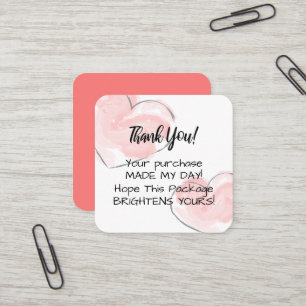 Pink Heart Small Business Thank You Insert Card