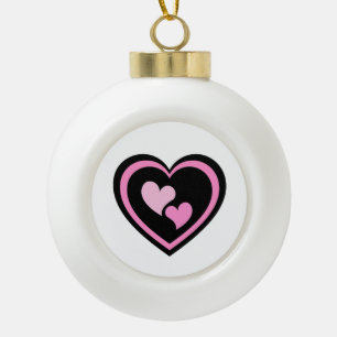 Pink Heart Sticker. Ceramic Ball Christmas Ornament