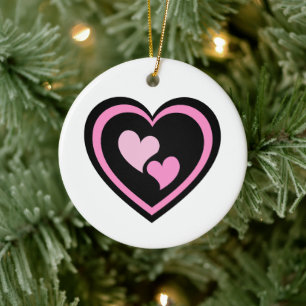 Pink Heart Sticker. Ceramic Tree Decoration