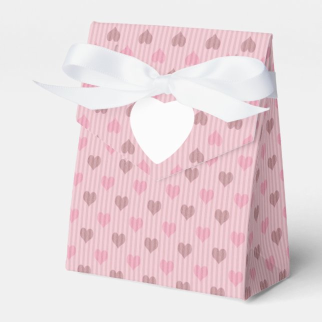 Pink Heart Stripe Valentine Pattern Favour Box (Front Side)