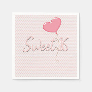 Pink Heart Sweet 16 Balloon Napkin