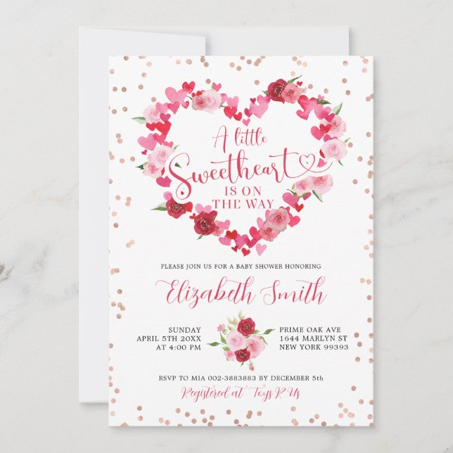 Pink Heart Sweetheart Baby Shower Invitation (Front)