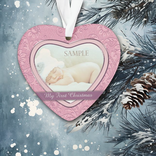 Pink Heart Swirl Baby First Christmas Ornament (Creator Uploaded)
