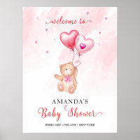 Pink Heart Teddy Bear Balloon Baby Shower Welcome