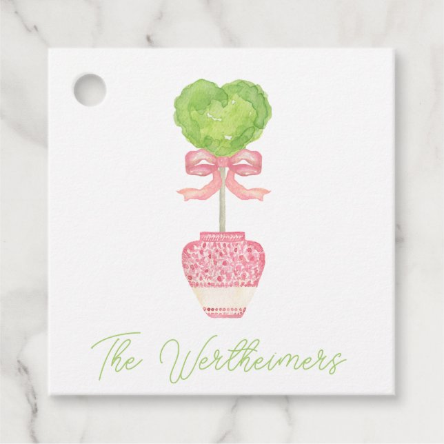 Pink Heart Topiary Gift Favour Tag (Front)