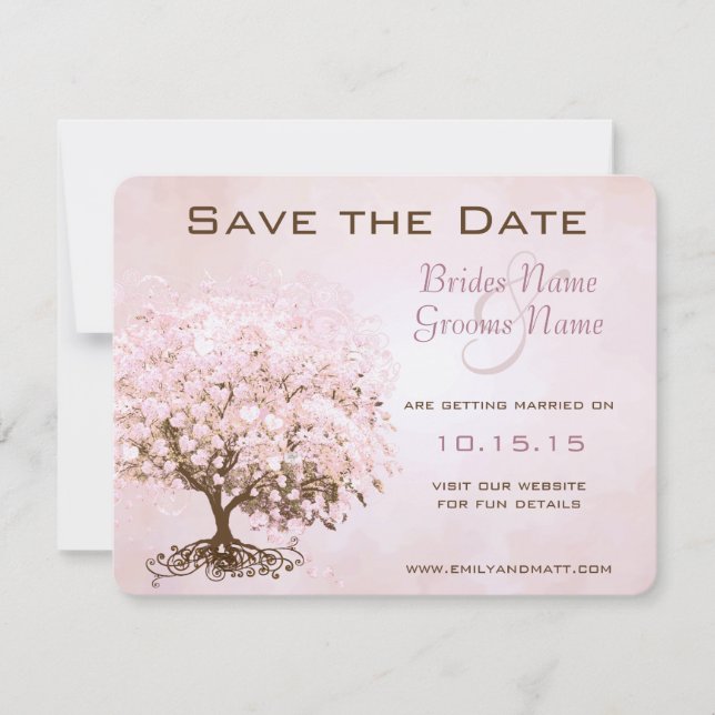 Pink Heart Tree Wedding Save the Date (Front)