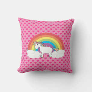 Pink heart unicorn rainbow pillow