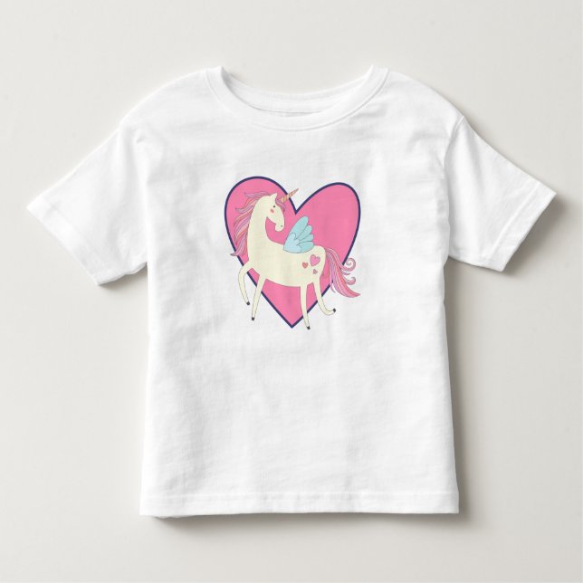 Pink Heart Unicorn Toddler T-Shirt (Front)