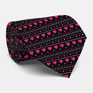 Pink heart valentine love pattern black background tie