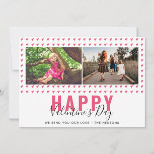 Pink Heart Valentine`s Day Script Family Photo Holiday Card