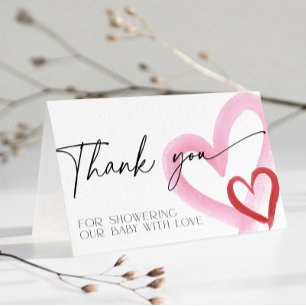 Pink Heart Valentines Baby Shower Thank You Card