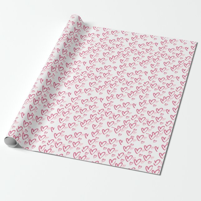 Pink Heart Valentine's Day Wrapping Paper (Unrolled)