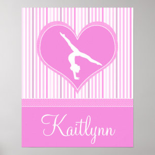 Pink Heart w/ White Stripes and Polka-Dots Gymnast Poster