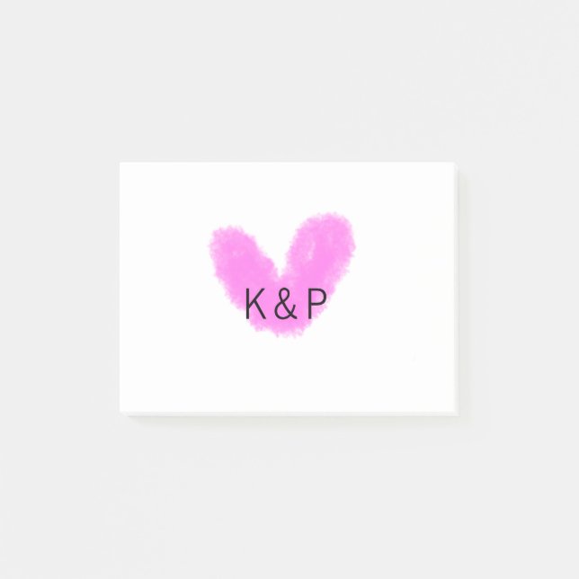 Pink heart wedding couple name letter monogram rom post-it notes (Front)
