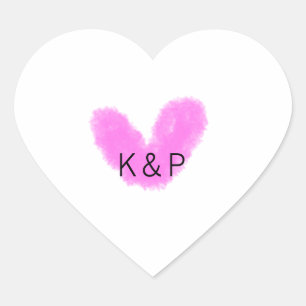 Pink heart wedding couple name letter monogram rom sticker